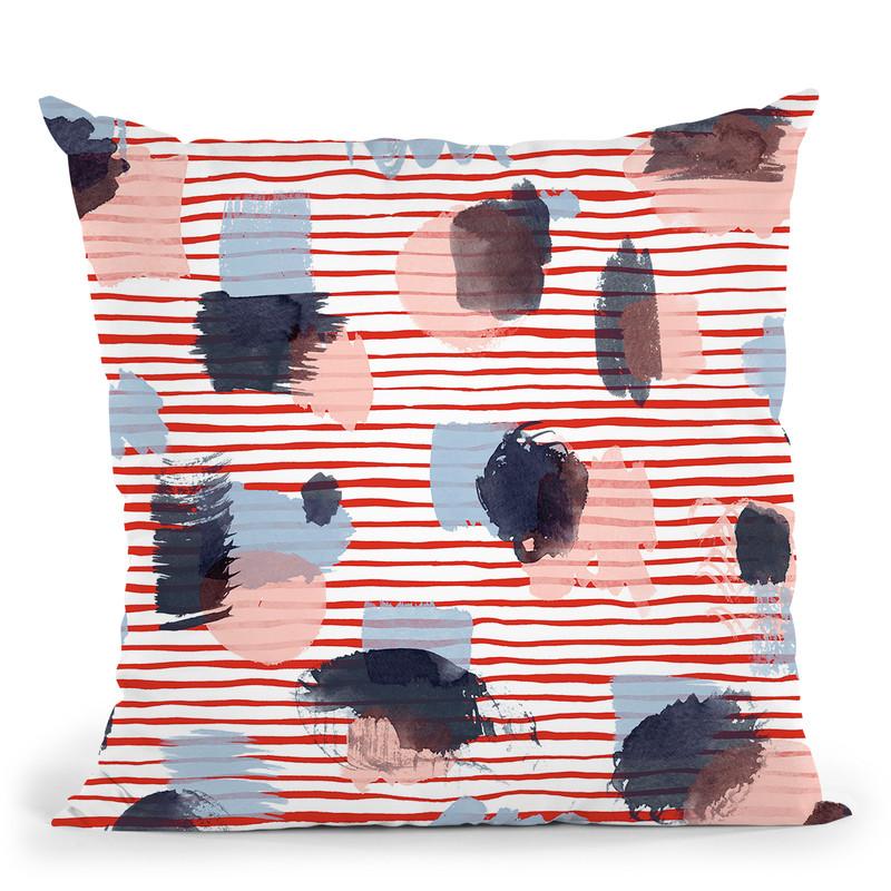 Watercolor Stains Stripes Red Throw Pillow By Ninola Design