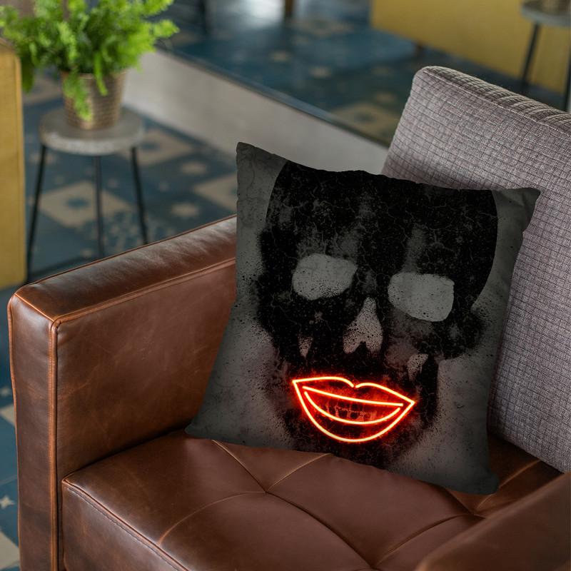 Skull Octavian Mielu (Neons) Throw Pillow By Octavian Mielu