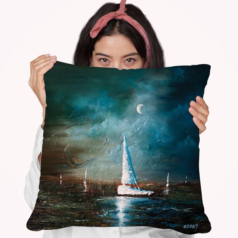 Moonlight Sailing Throw Pillow By Osnat Tzadok