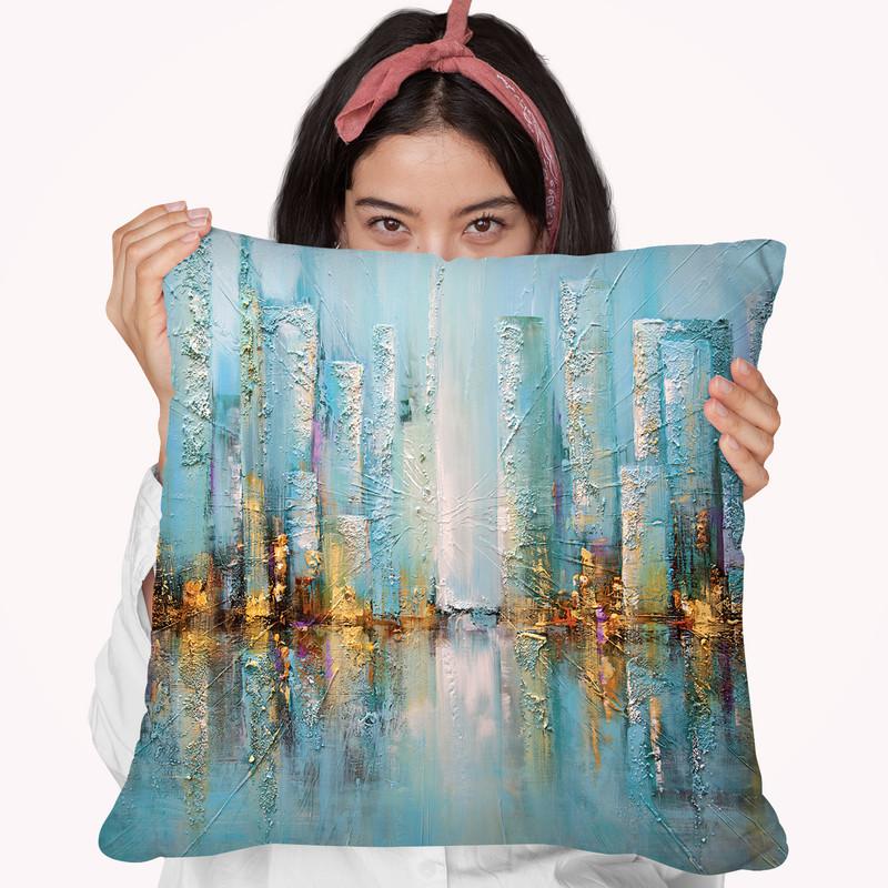 Blue City Throw Pillow By Osnat Tzadok