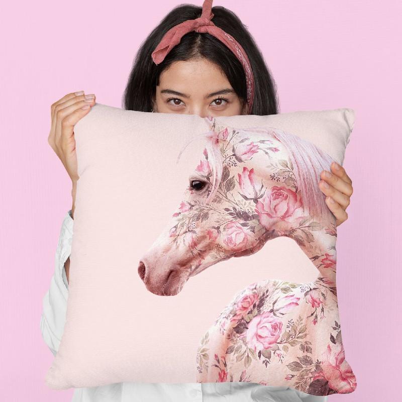 Floral Horse Throw Pillow By Paul Fuentes