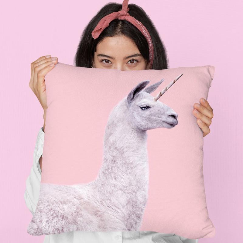 Unicorn Lama Throw Pillow By Paul Fuentes