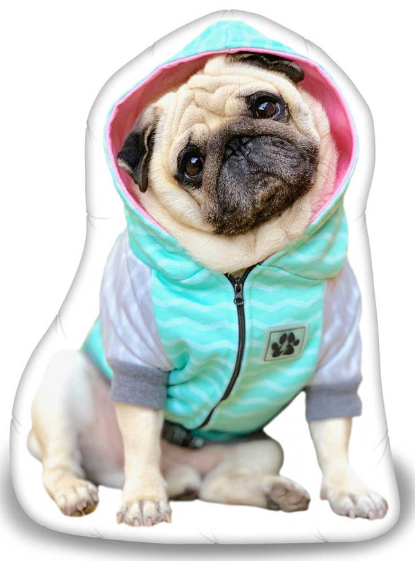 Puggy Smalls Head Tilt Throw Pillow