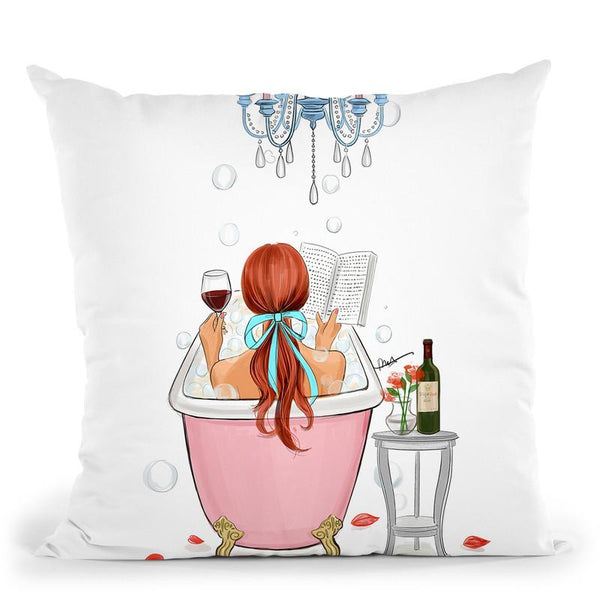 Time For Myself-Red Hair Throw Pillow By Rongrong