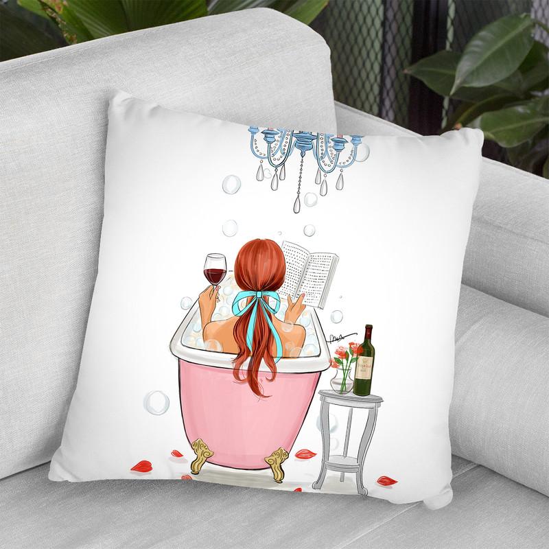 Time For Myself-Red Hair Throw Pillow By Rongrong