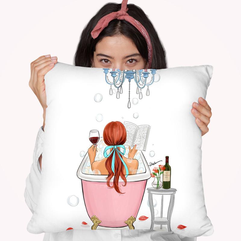 Time For Myself-Red Hair Throw Pillow By Rongrong