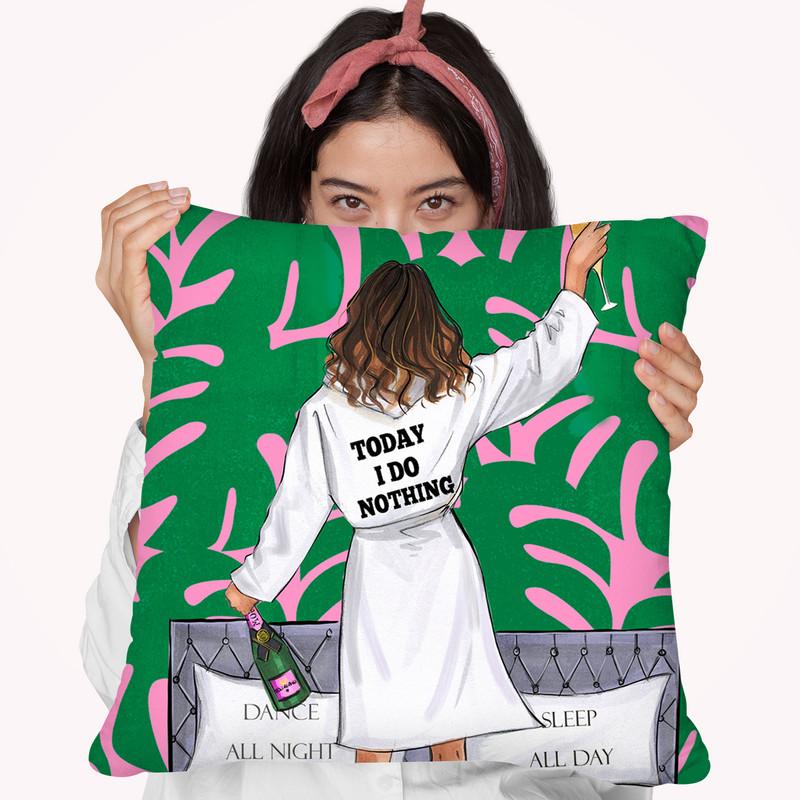 Today I Do Nothing Throw Pillow By Rongrong