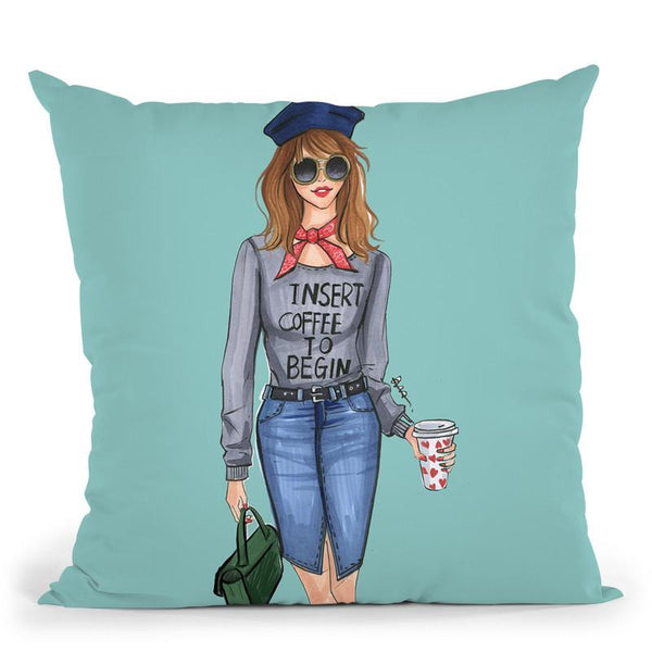Insert Coffee To Begin Throw Pillow By Rongrong