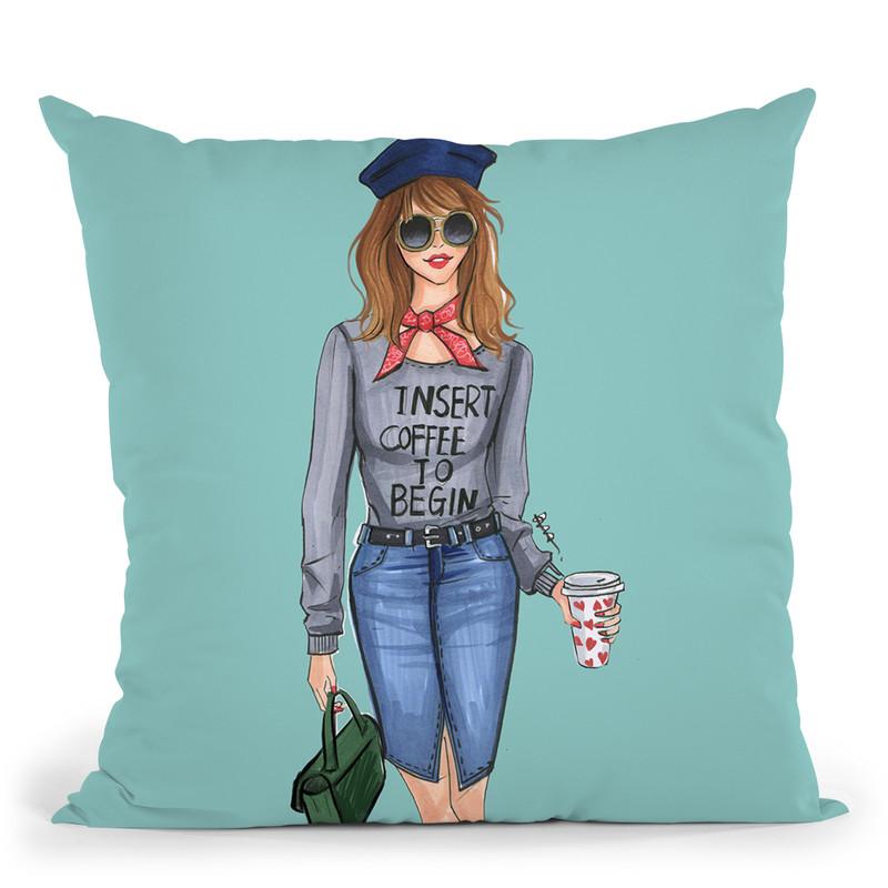 Insert Coffee To Begin Throw Pillow By Rongrong