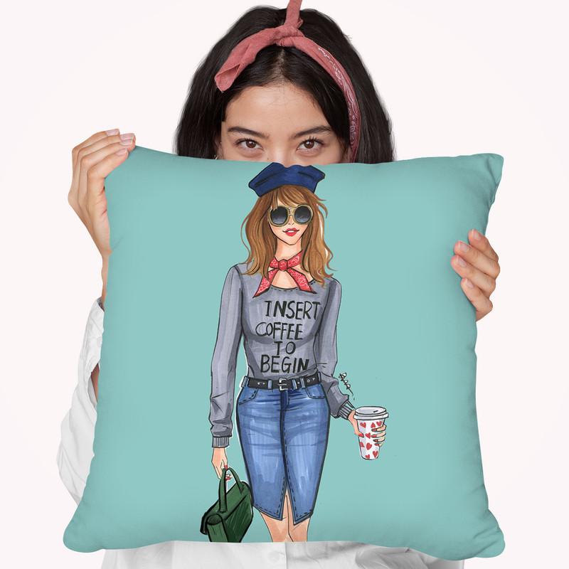 Insert Coffee To Begin Throw Pillow By Rongrong