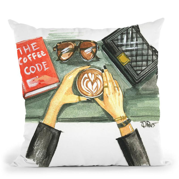 Coffee Flat Lay Throw Pillow By Rongrong