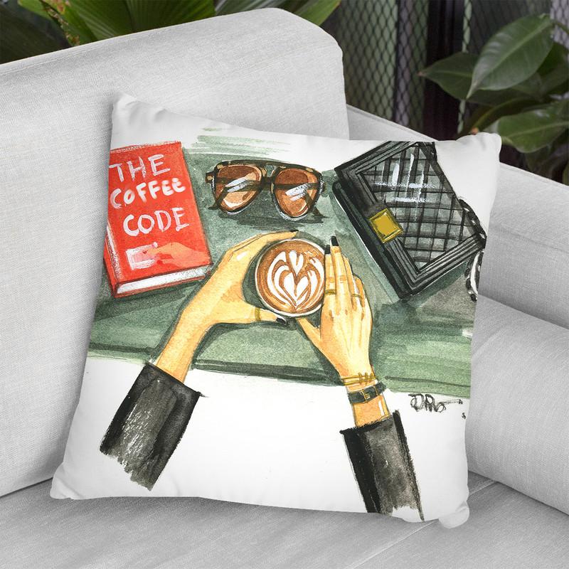 Coffee Flat Lay Throw Pillow By Rongrong