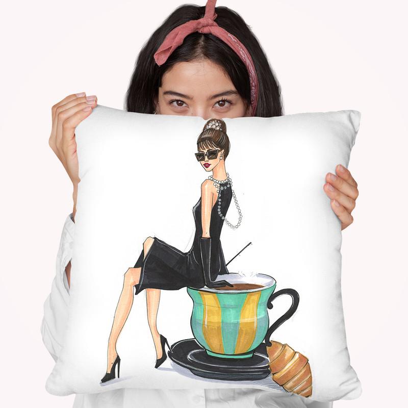 Audrey Hepurn And Tiffany Throw Pillow By Rongrong