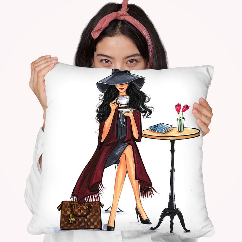 Lady Latte Throw Pillow By Rongrong