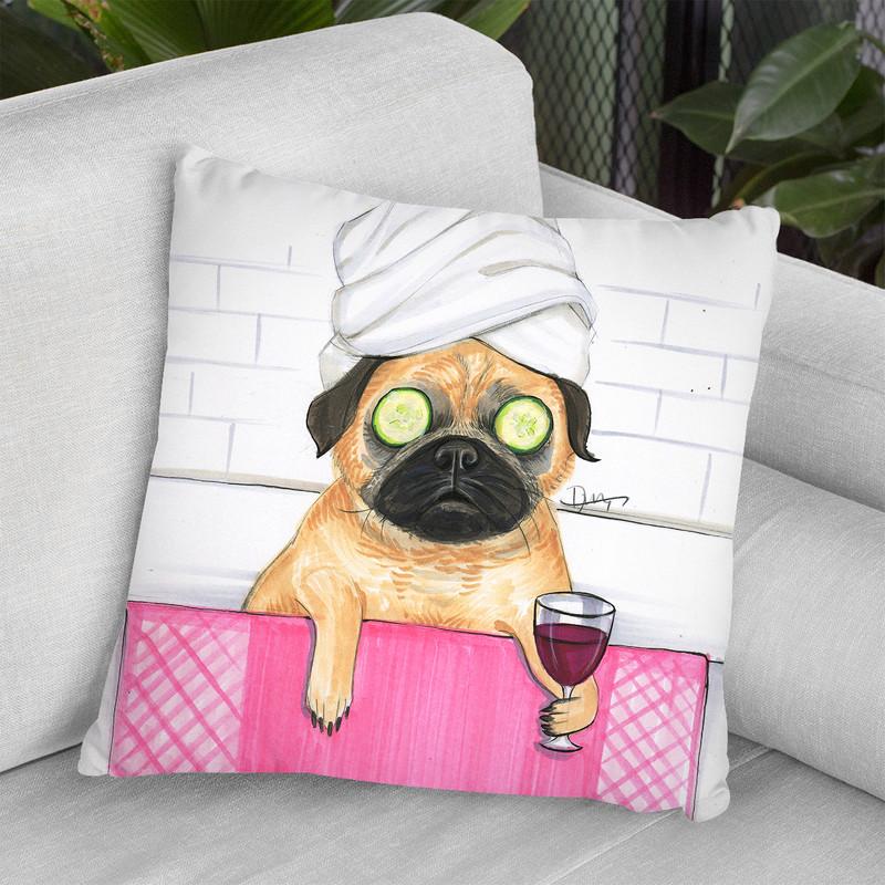 Pug Bath Throw Pillow By Rongrong
