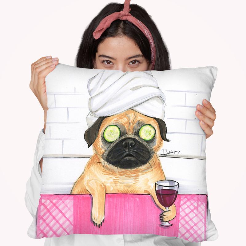 Pug Bath Throw Pillow By Rongrong