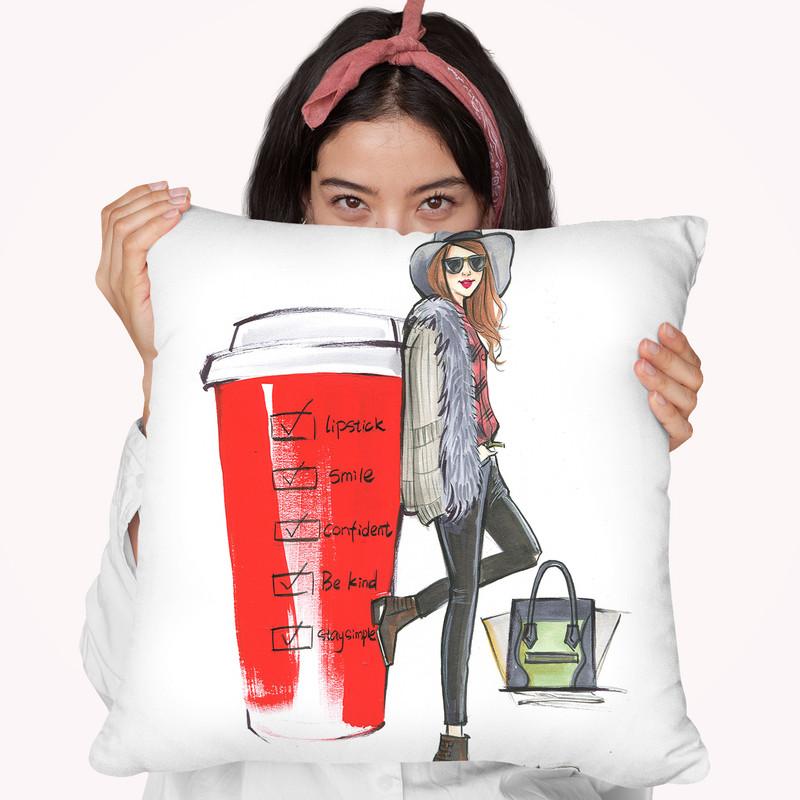 Red Cup Check List Throw Pillow By Rongrong