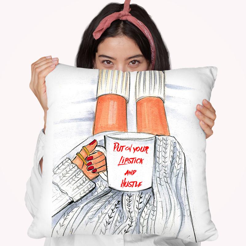 Woke Up And Put On Your Lipstick And Hustle Throw Pillow By Rongrong