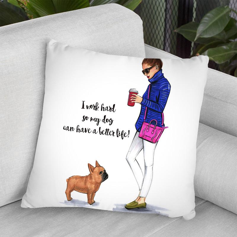 Work Hard For My Frenchie Dog Throw Pillow By Rongrong