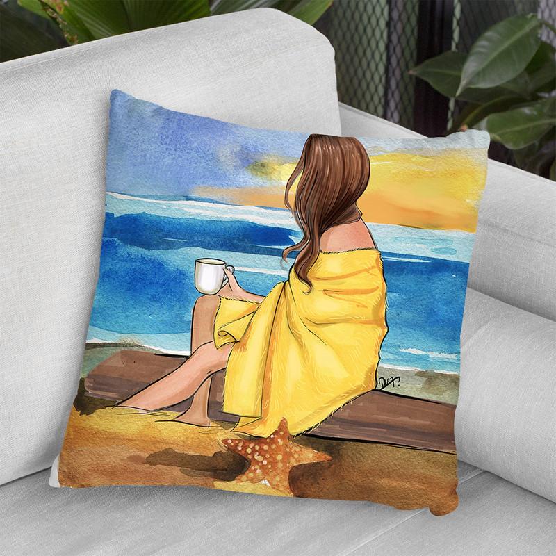 Coffee On The Beach Throw Pillow By Rongrong