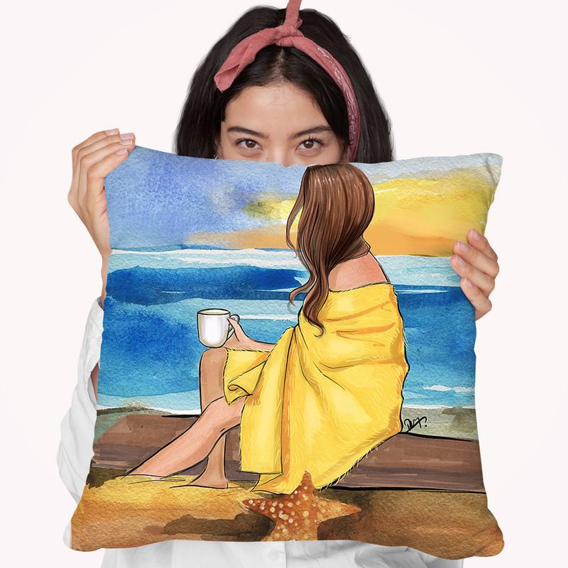 Coffee On The Beach Throw Pillow By Rongrong