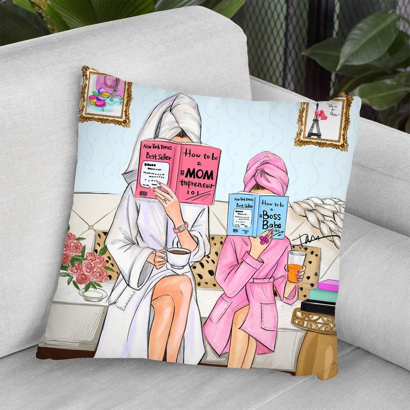 Fashion Mom And Daughter Throw Pillow By Rongrong