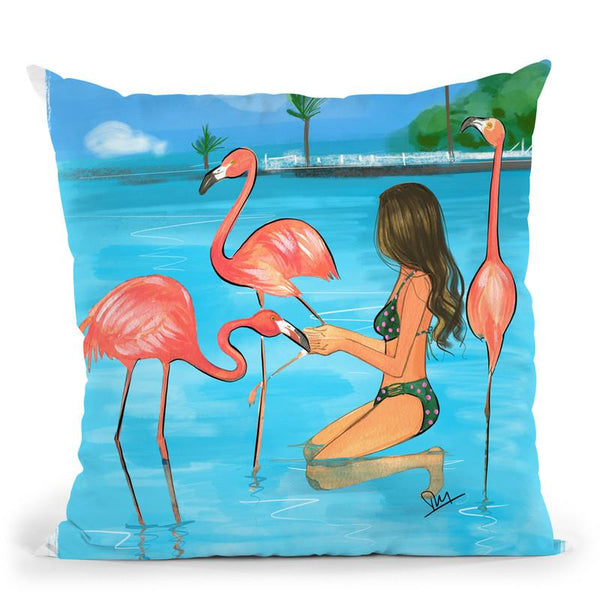 Feed Flamingos Throw Pillow By Rongrong