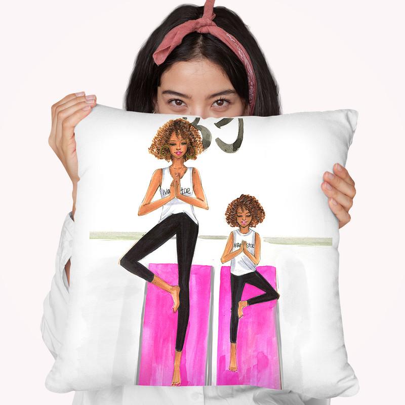 Mom And Daughter Yoga Throw Pillow By Rongrong