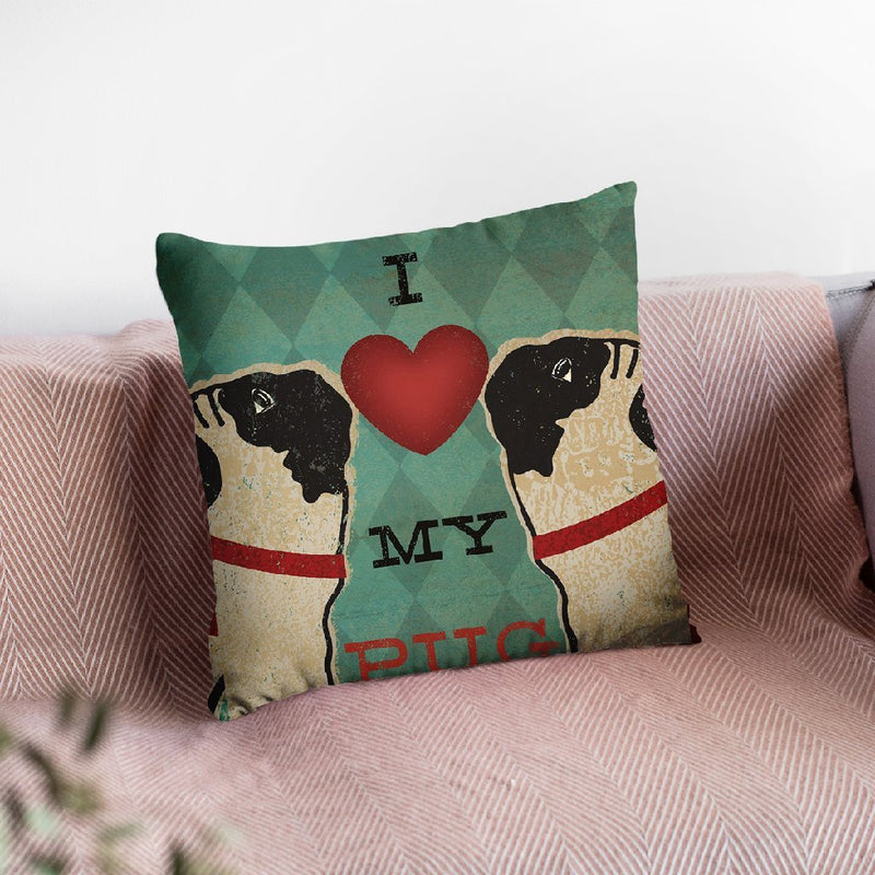 Pug And Pug - I Love My Pug Throw Pillow By Ryan Fowler