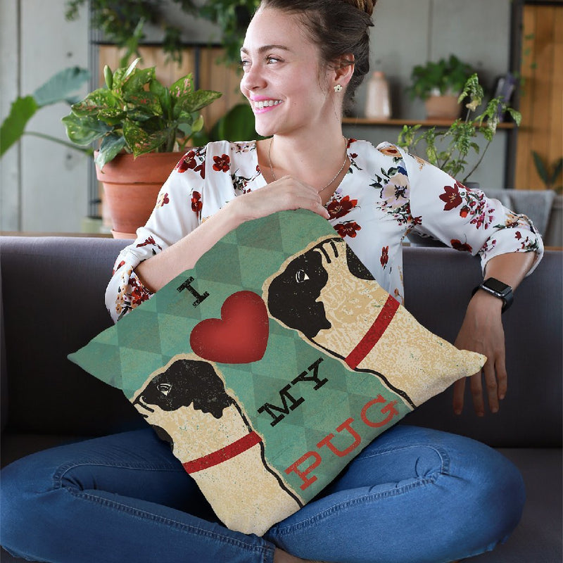 Pug And Pug - I Love My Pug Throw Pillow By Ryan Fowler