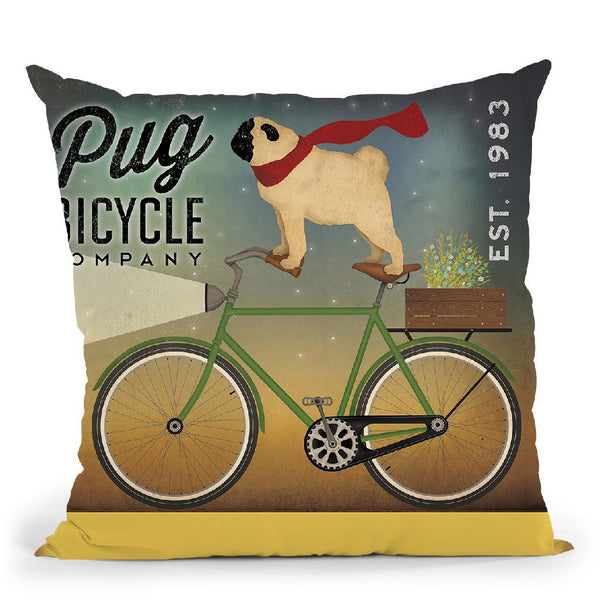Pug On A Bike Throw Pillow By Ryan Fowler