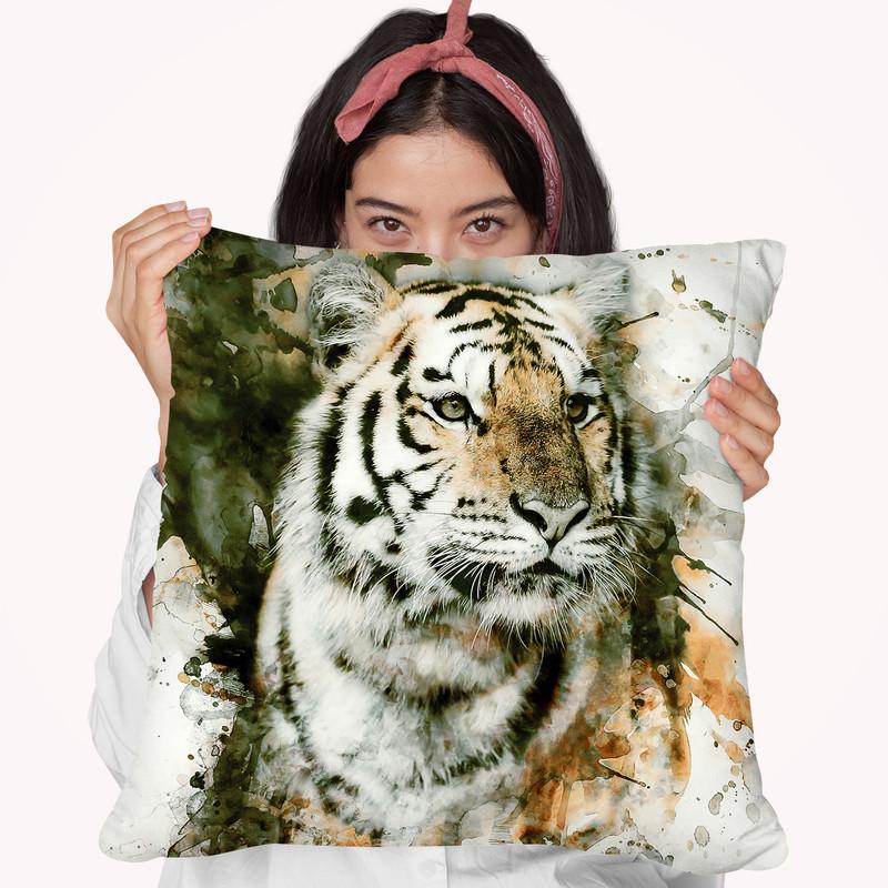 Tiger Throw Pillow By Riza Peker 