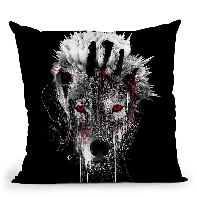 Wolf - Red Eye Throw Pillow By Riza Peker 