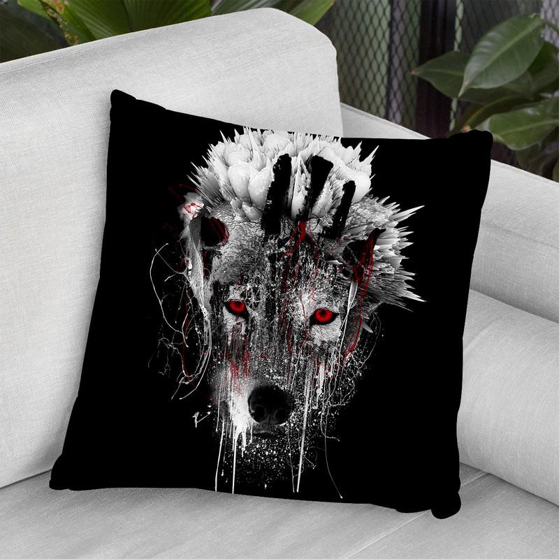 Wolf - Red Eye Throw Pillow By Riza Peker 