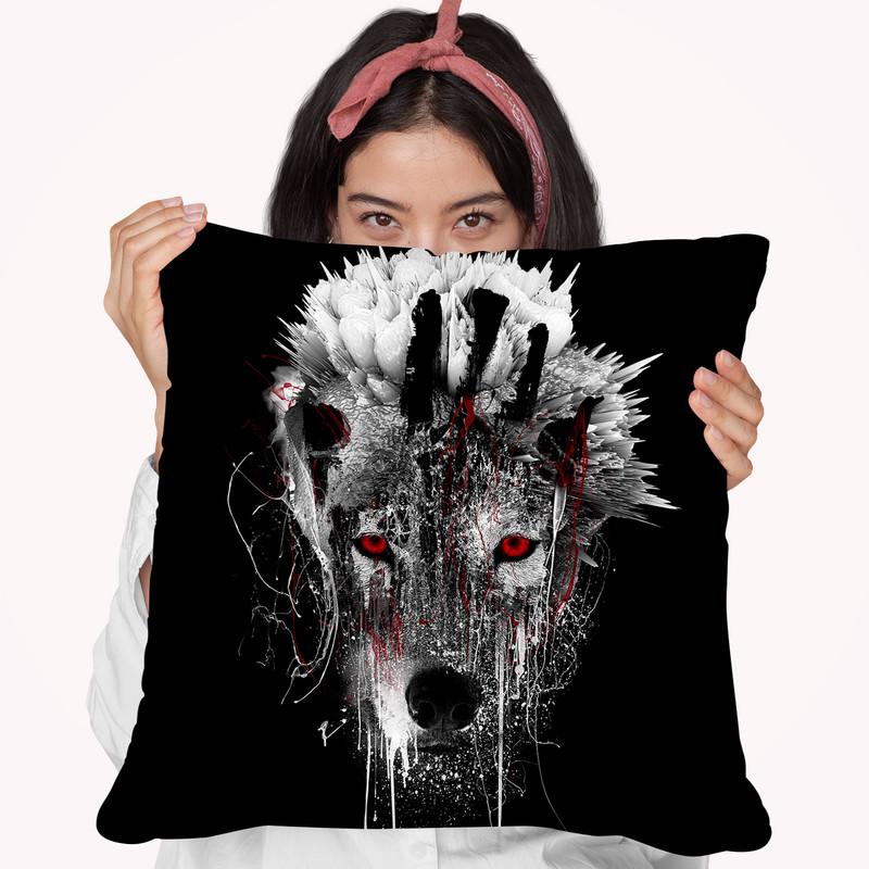 Wolf - Red Eye Throw Pillow By Riza Peker 