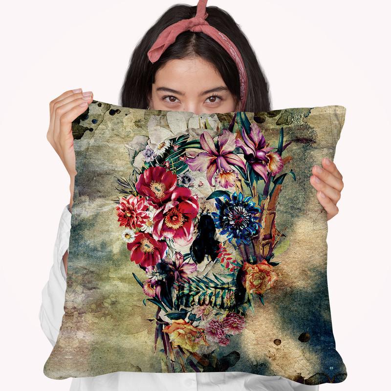 Skull On Old Grunge Throw Pillow By Riza Peker 