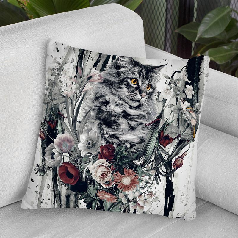 Cat In Flowers Throw Pillow By Riza Peker 