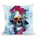 Floral Skull Blue Ii Throw Pillow By Riza Peker 
