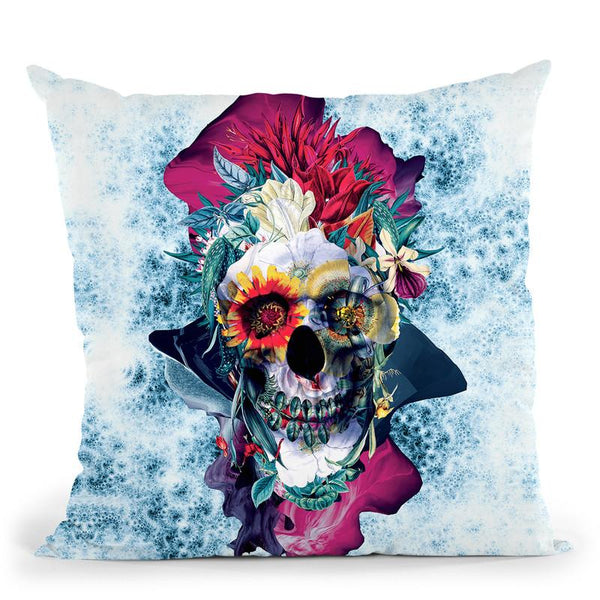 Floral Skull Blue Ii Throw Pillow By Riza Peker 