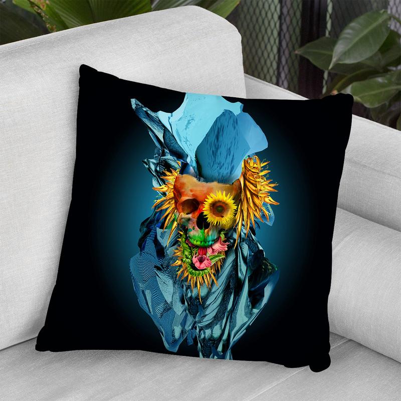 Floral Skull Vivid Iv Throw Pillow By Riza Peker 