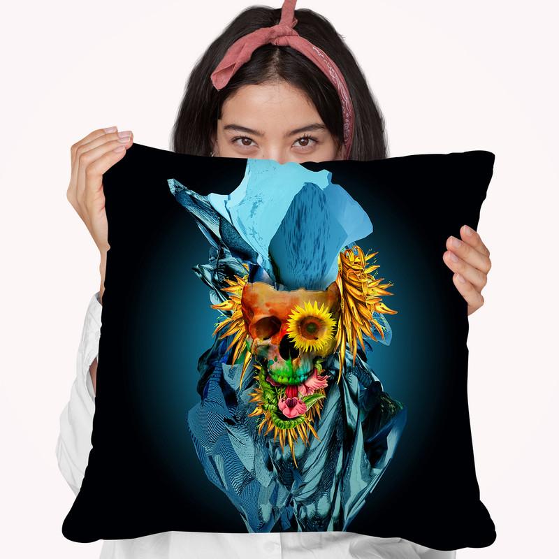 Floral Skull Vivid Iv Throw Pillow By Riza Peker 