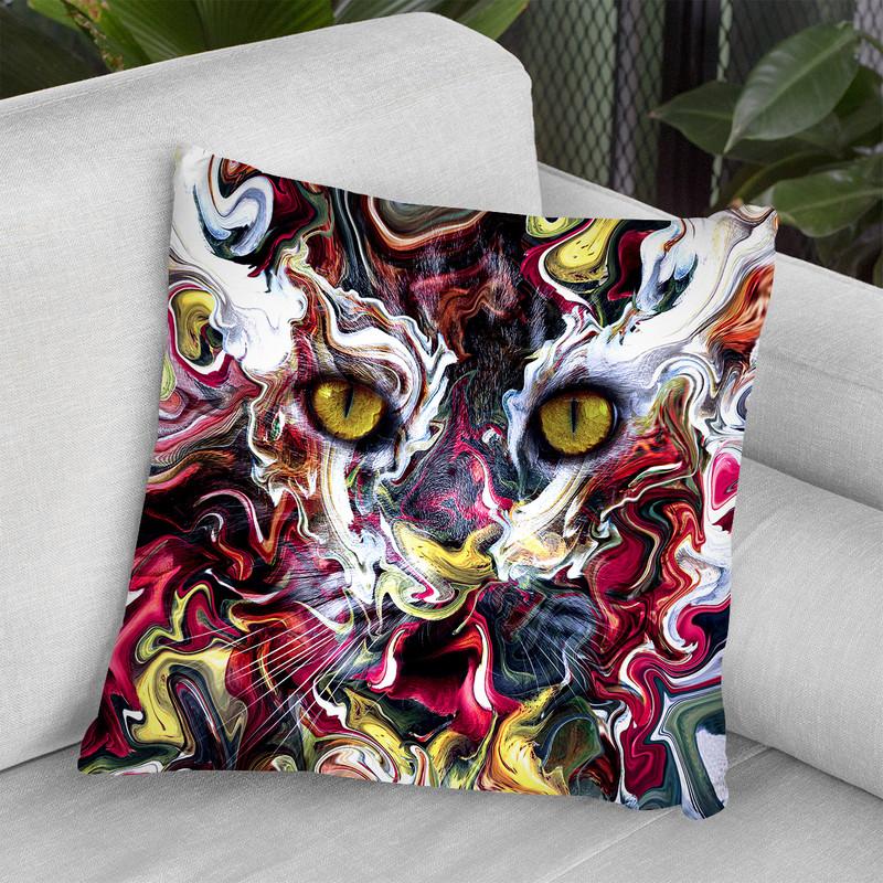 Cat Abstract Throw Pillow By Riza Peker 