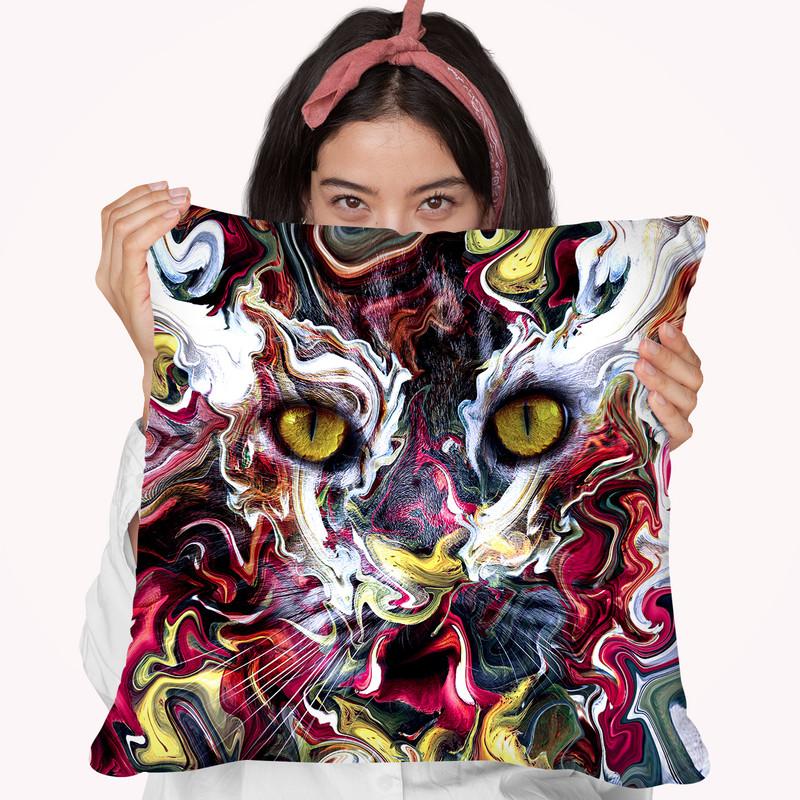 Cat Abstract Throw Pillow By Riza Peker 