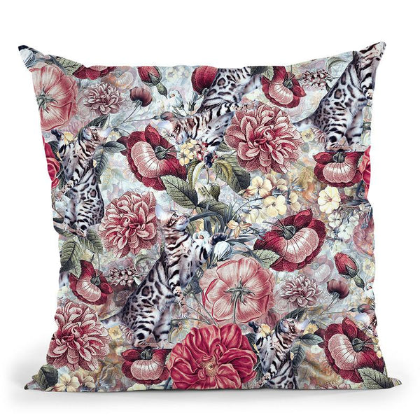 Cats In Flowers Throw Pillow By Riza Peker 
