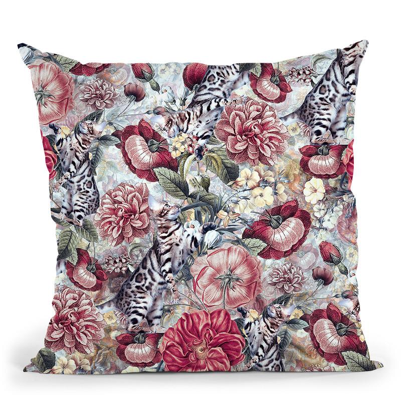 Cats In Flowers Throw Pillow By Riza Peker 