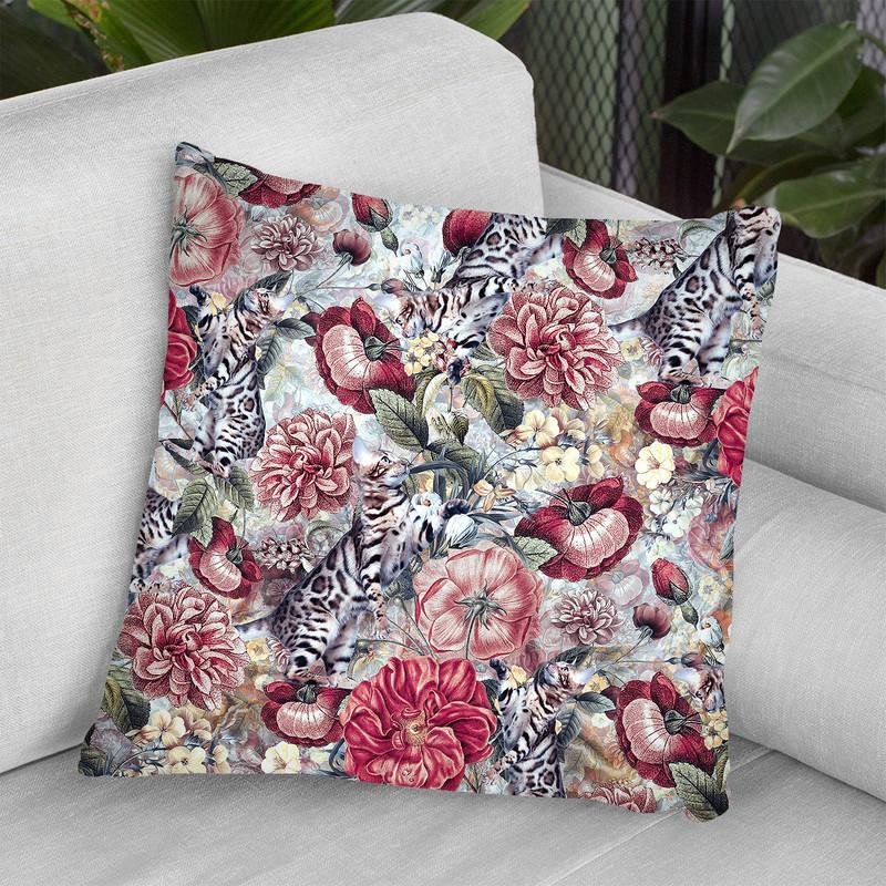 Cats In Flowers Throw Pillow By Riza Peker 