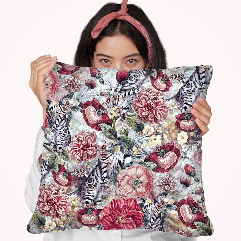 Cats In Flowers Throw Pillow By Riza Peker 