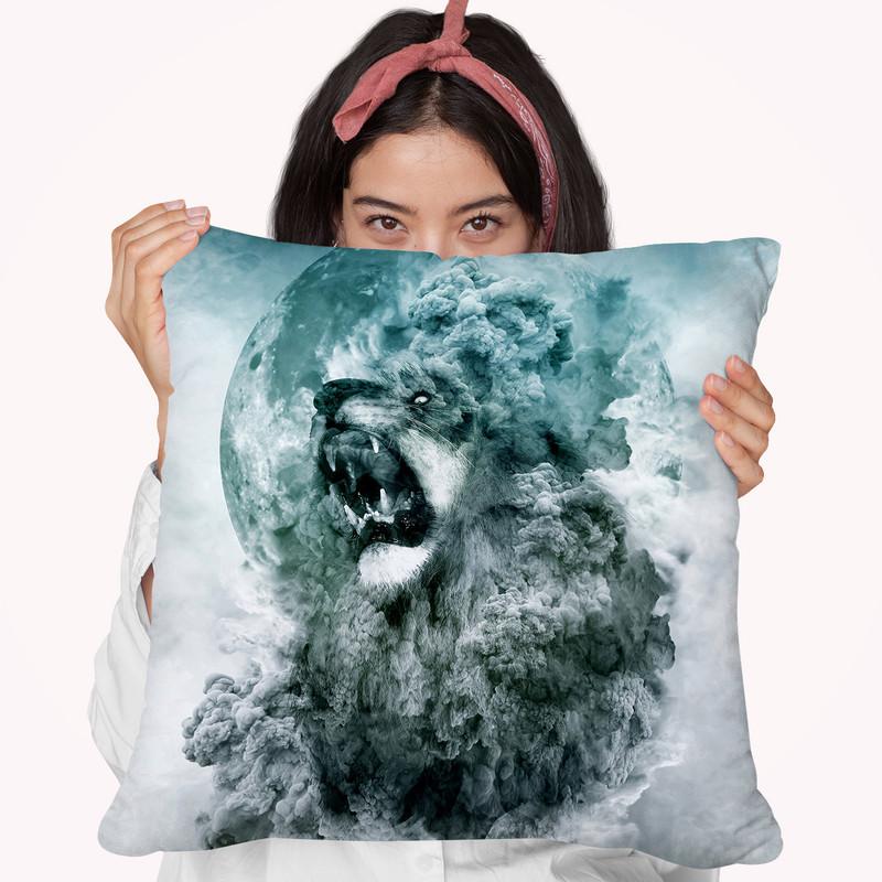 Lion Blue 2 Throw Pillow By Riza Peker 