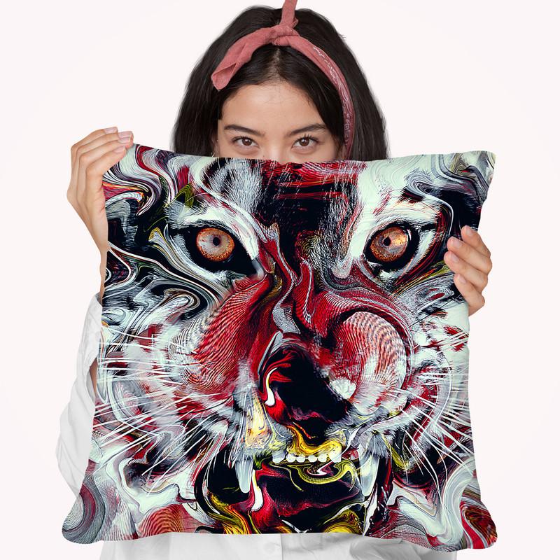 Tiger Abstract Throw Pillow By Riza Peker 