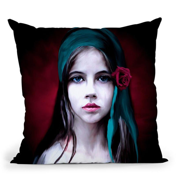 Woman With Rose Throw Pillow By Riza Peker 